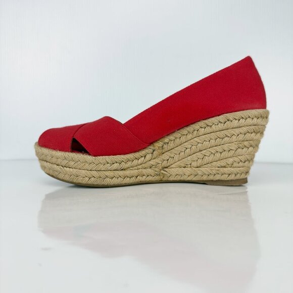 TORY BURCH Filipa Wedges Espadrilles Peep toes Red Size 9 B - Picture 4 of 15